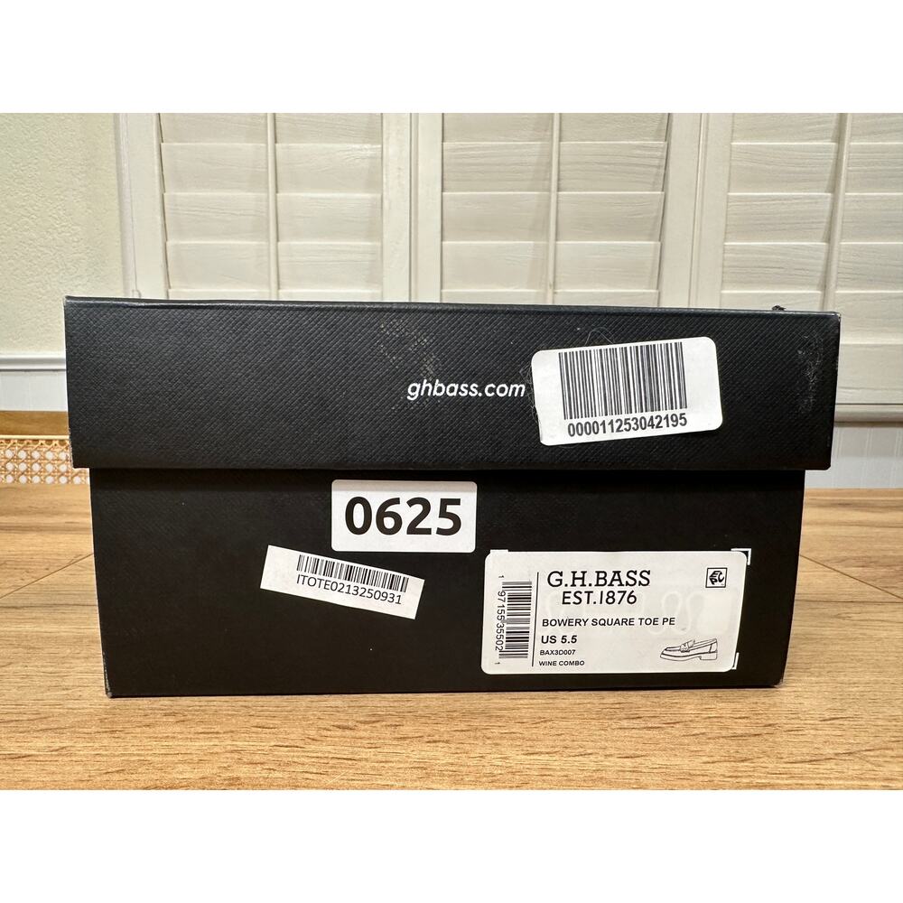 G.H.BASS & CO. Bowery Square Toe Penny Loafers Wine Combo Leather Size 5.5 NIB - Picture 14 of 15